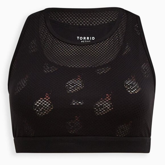 TORRID Low-Impact Wireless Mesh Overlay Active Sports Bra - Skull Black - Size 0 - Picture 4 of 9
